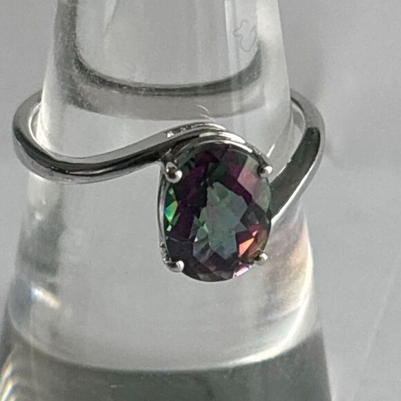 925 sterling silver Mystic Topaz Ring earring pendant set Sz 7 solitaire post - Picture 2 of 11